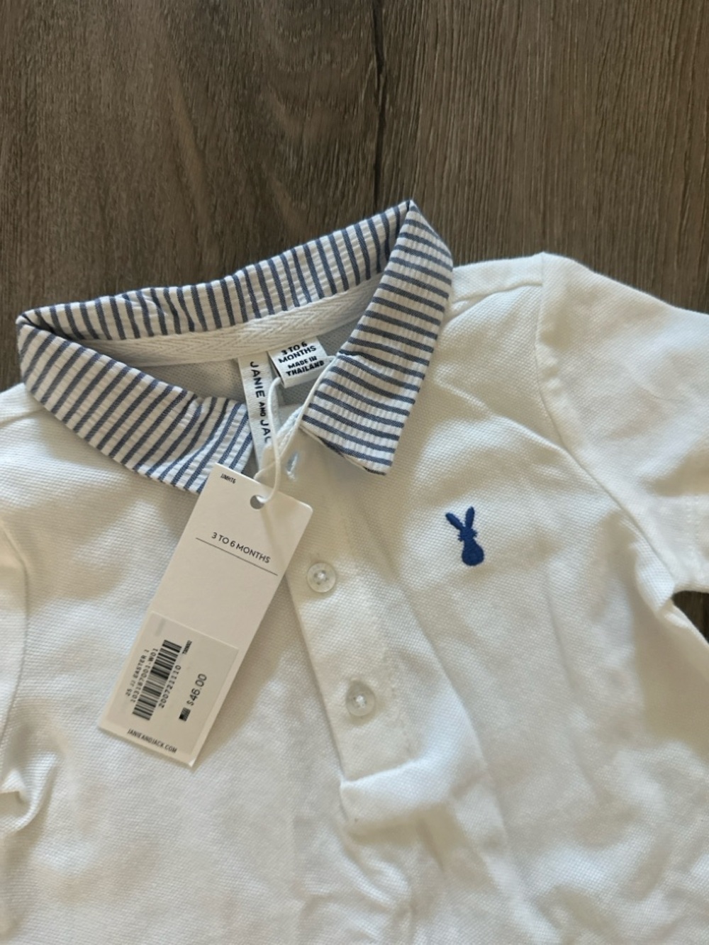 Janie and Jack Baby Polo Bodysuit White Blue Striped Collar | 3–6 Months NWT